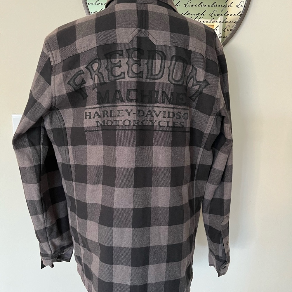 Harley-Davidson Freedom Machine Black Gray Plaid Flannel Shirt Quilted Jacket S